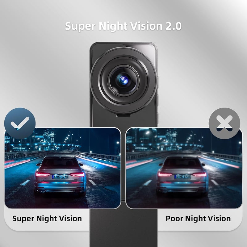 Gloryes 3 Channel Dash Cam with Backup Camera Front and Rear Inside,Interior Car Camera,Dash Camera for Cars, 3.18" IPS Screen, Night Vision, G-Sensor, Parking Assistance, 64G SD Card - Image 4